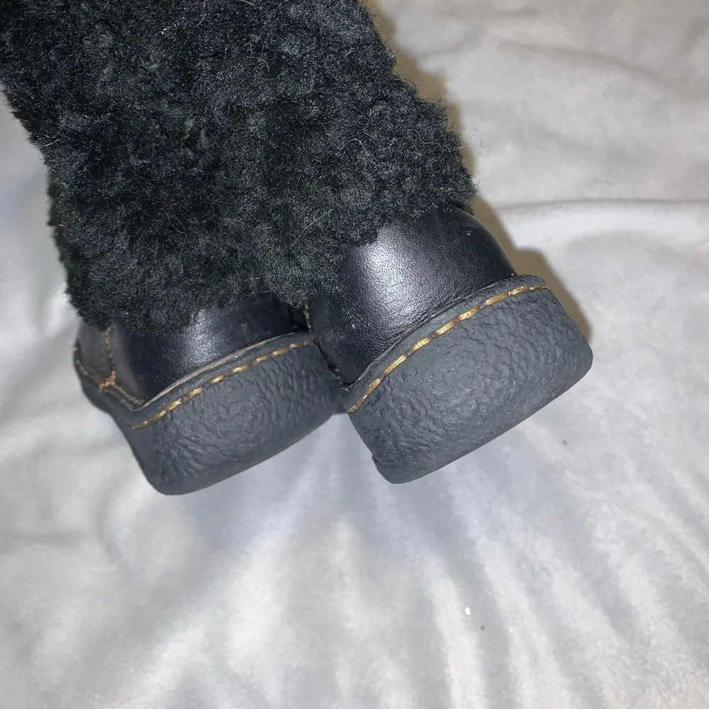 Born leather Cozy Black shearling tall Boots with Pom Poms size 13